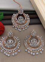 Silver Gold Chandbali Design Earrings With Maang Tikka